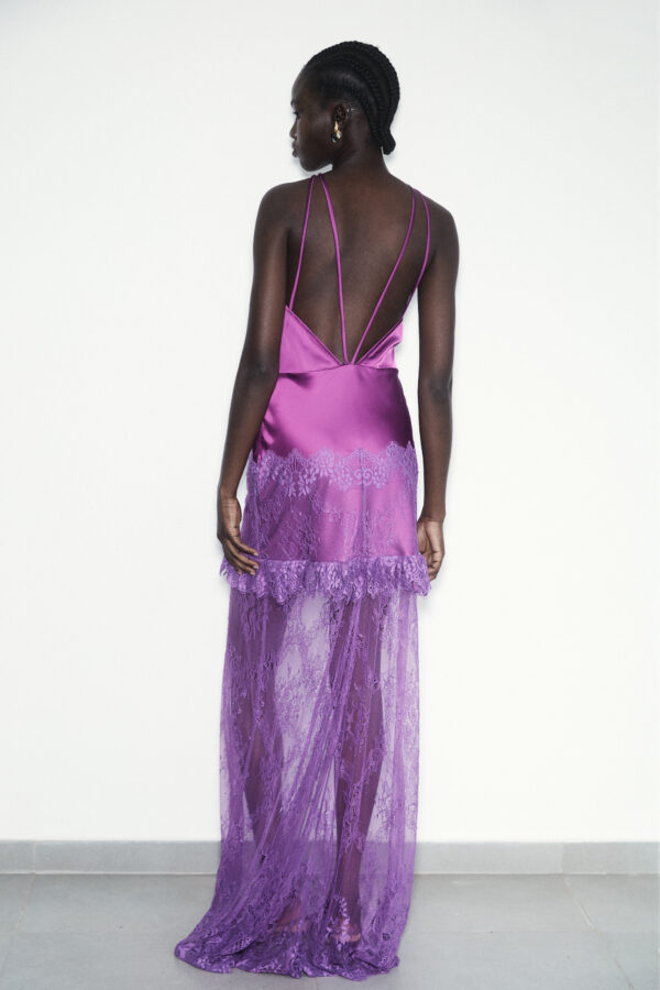Open back satin-lace dress - Image 4